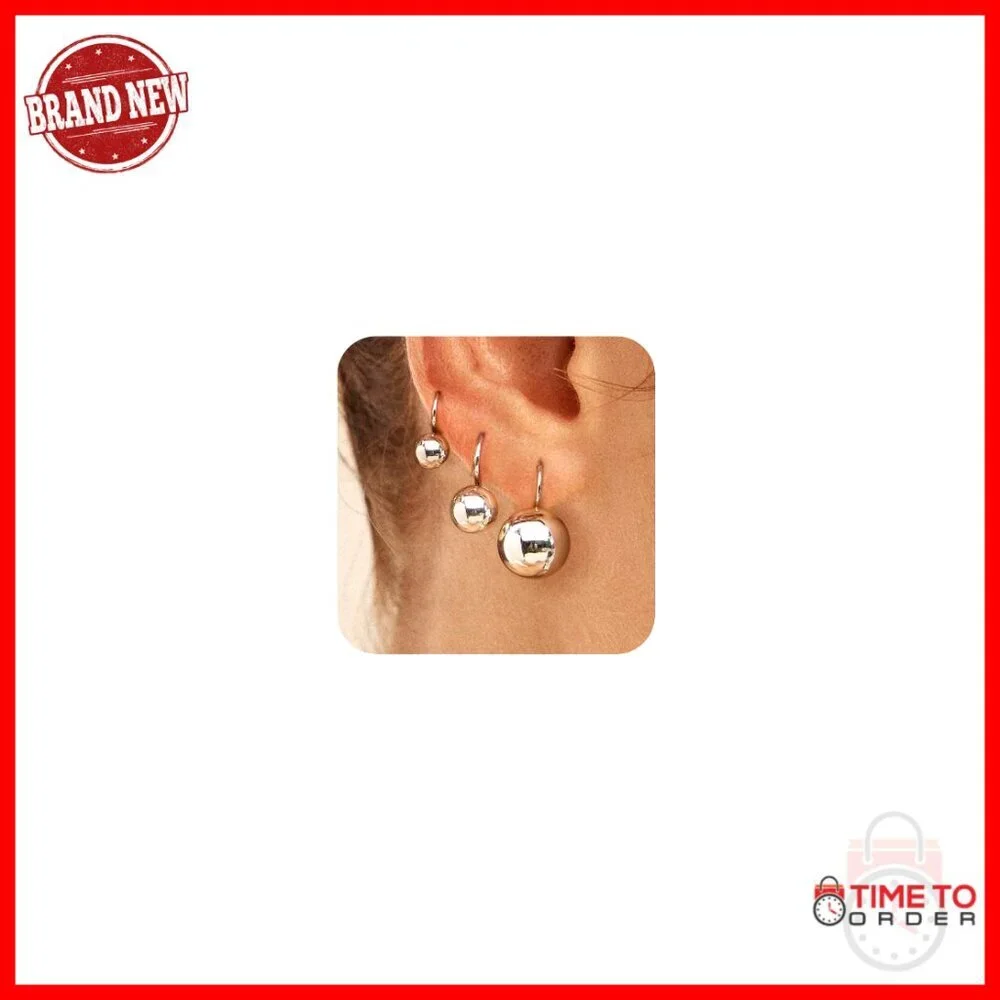 14K Gold Plated Hoop Earrings Set, 3 Pairs Dainty Ball Design Hypoallergenic